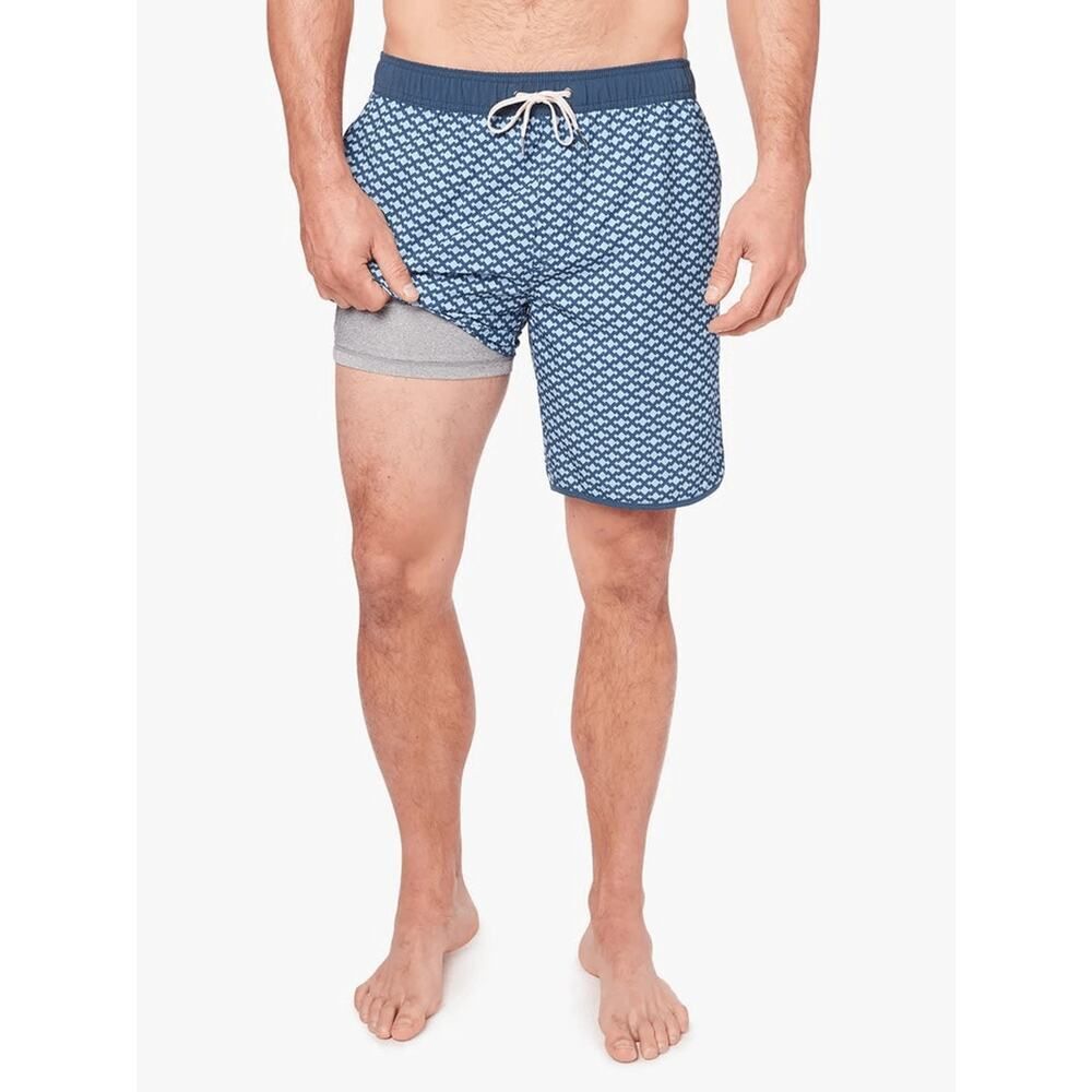Fair Harbor Blue Patterned Swim Trunks